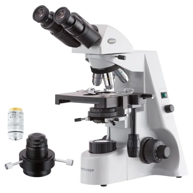 AmScope B660C-DKO-IRIS-E B660 Series Darkfield Biological Binocular Compound Microscope 40X-2500X w/ 20W Halogen, Oil Condenser, 100x IRIS Objective and 1MP Camera