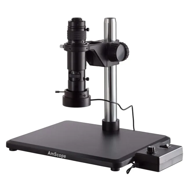 AmScope H1000-96S-10M H1000 Series Zoom Inspection Monocular Stereo Microscope 0.83X-10X Magnification on Pillar Stand w/ 96 LED Ring Light and 10MP USB 2.0 C-mount Camera