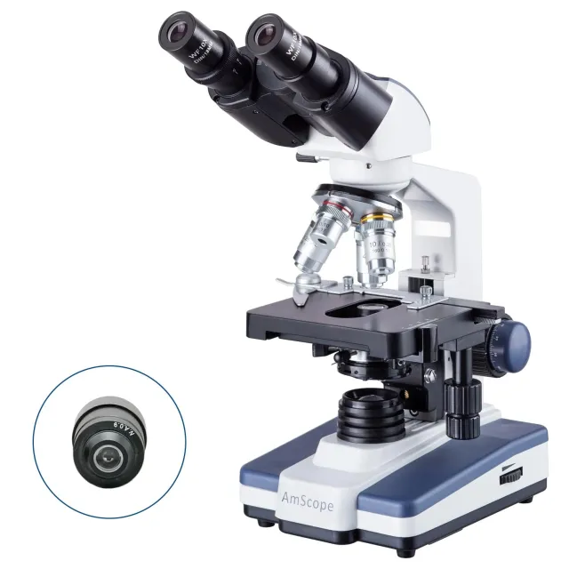 AmScope B120B-DK-E5 LED Darkfield Binocular Compound Microscope 40X-2000X Magnification w/ Siedentopf Head, 3D Mechanical Stage and 5MP Digital Eyepiece