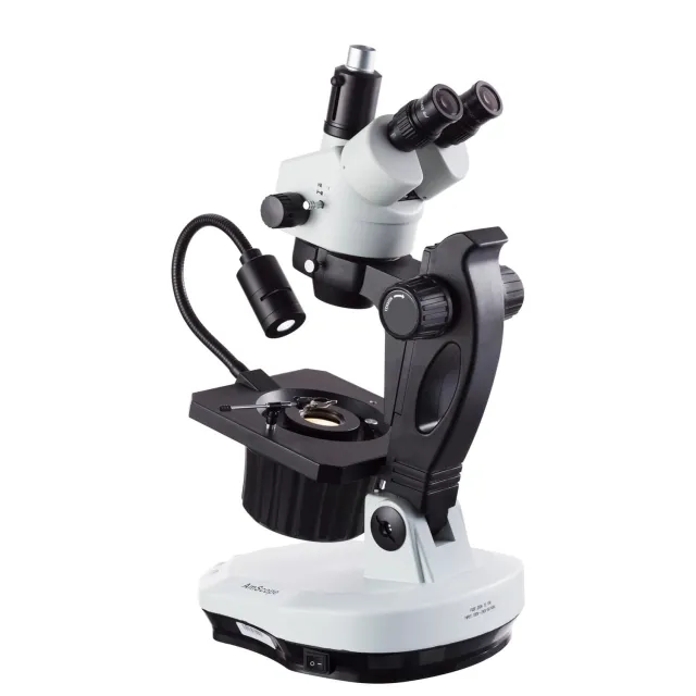 AmScope GM400T-LED GM400 Series Advanced Jewel Gem Zoom Trinocular Stereo Microscope 7X-45X Magnification on Track Stand w/ LED Top-light