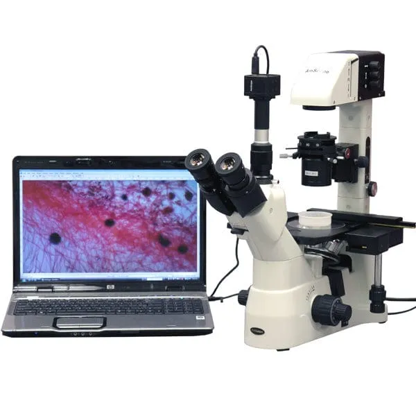 AmScope IN480TA-5M IN480 Series Inverted Infinity-corrected Phase-contrast Trinocular Compound Microscope 40X-900X Magnification with Koehler Illumination and 5MP USB 2.0 Camera