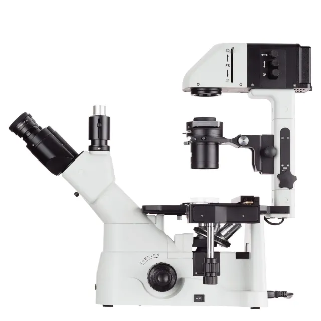 AmScope IN480T-MF2003C Inverted Infinity-Corrected Phase-Contrast Trinocular Compound Microscope 40X-600X Magnification w/ Kohler Illumination and 20MP Color Active Cooling CCD Camera