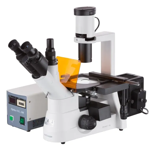 AmScope IN300TA-FL Trinocular Biological Microscope with 600X Magnification and 30W/100W Incandescent/Fluorescent Light Source
