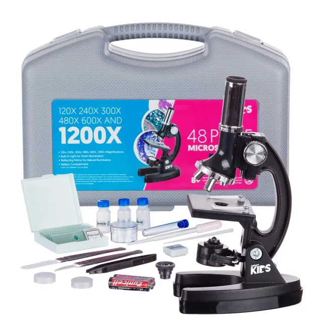 AmScope M30-ABS-KT1 IQCrew M30 Series Kids Educational Compound Microscope 120X-240X-300X-480X-600X-1200X Magnification w/ Metal Arm