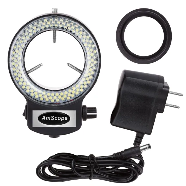 AmScope LED-144B-ZK AmScope 144 LED Intensity-Adjustable Ring Light: Stereo Microscope Accessory with Black Housing