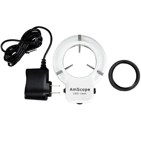 AmScope LED-144S 144 LED Adjustable Compact Microscope Ring Light + Adapter