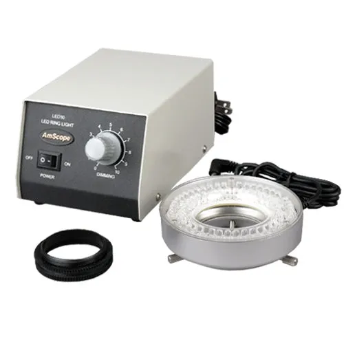 AmScope LED-80M 80-LED Microscope Ring Light w Heavy-Duty Metal Box and Adapter