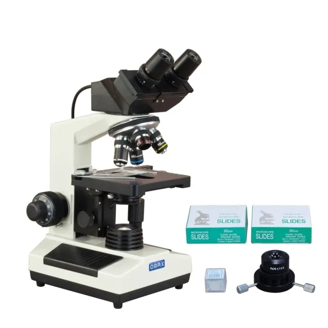 AmScope MD827S30-A191-SC100 40X-2000X 3MP Digital Integrated Microscope w/ Halogen Illumination + Dry Darkfield Condenser, Blank Slides