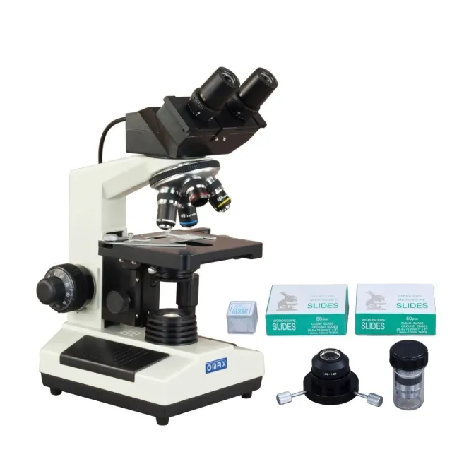 AmScope MD827S30-A191BOIL-SC100 40X-2000X 3MP Digital Integrated Microscope w/ Halogen Illumination + Oil Darkfield Condenser and 100X Lens, Blank Slides