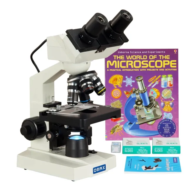 AmScope MD82ES10-SCP-WM 40X-2000X 1.3MP Digital Integrated Microscope w/ LED Illumination + Book, Blank Slides, Tissues