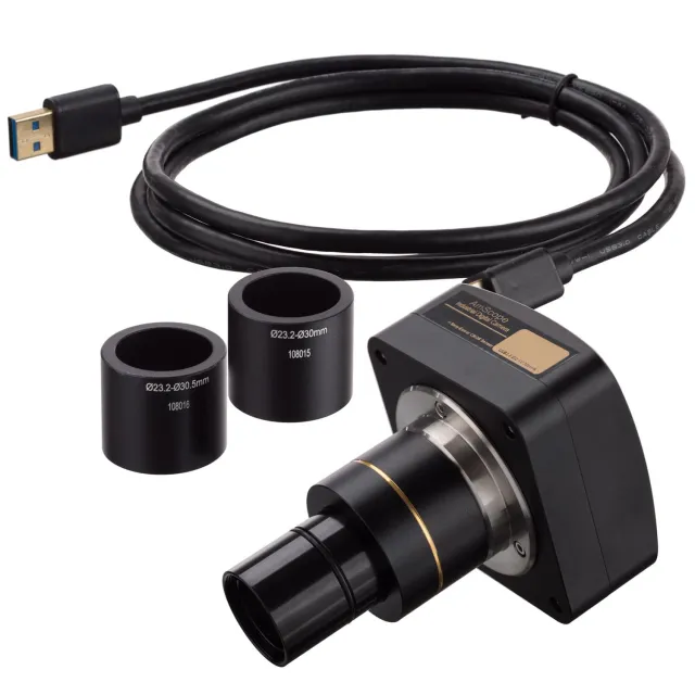 AmScope MU530-BI-CK 5.3MP USB 2.0 Back-illuminated Color CMOS C-Mount Microscope Camera with Reduction Lens and Calibration Slide