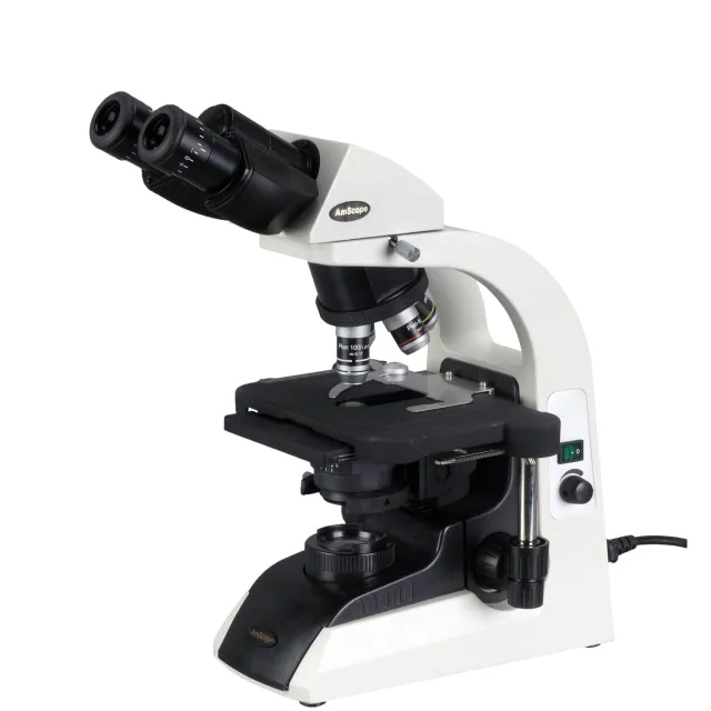 AmScope B650-E2 Infinity-Corrected Plan Biological Binocular Compound Microscope 40X-1000X Magnification w/ 20W Halogen, 3D Mechanical Stage and 2MP Camera