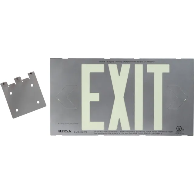 Brady 112654B BradyGlo ""Exit"" Sign Plastic Glow White on Silver 8.25"" x 15.25""