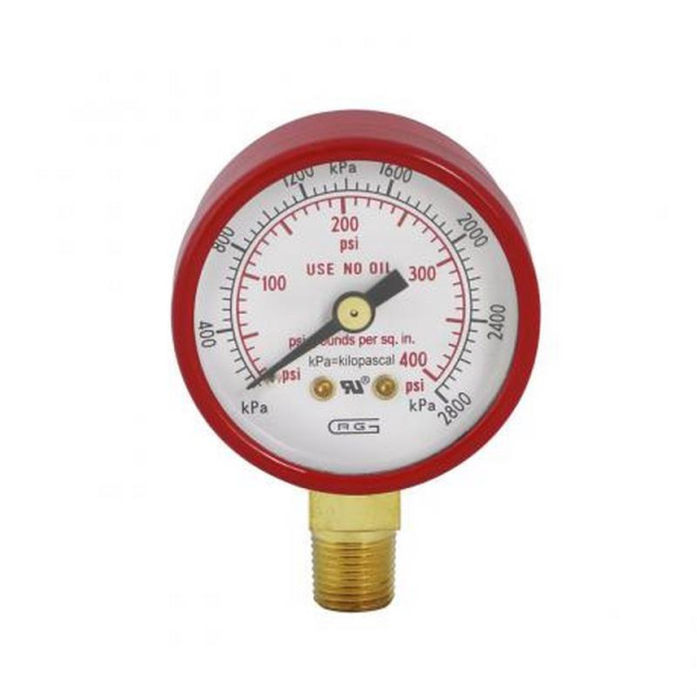 G15-400SP Gauge, 1.5", Dual Scale, Steel Case, 400PSI, Red, Skin Package by Gentec