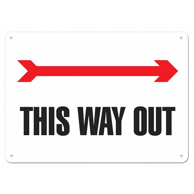 INCOM SS5122P 10"" x 14"" Duraply Rigid HD Plastic Safety Sign ""This Way Out"" with Right Arrow