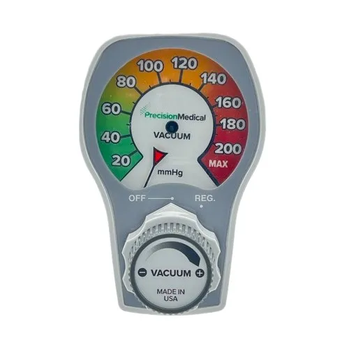 Precision Medical PMX3019HVT Analog Continuous 2 Mode (0-300 mmHg) Large Gauge Vacuum Regulator, Puritan-Bennett Quick Connect x DISS Male w/ Reusable