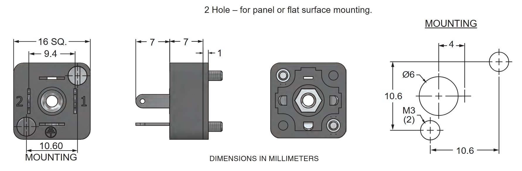 Sub-Micro 9mm Male for Plate Mount