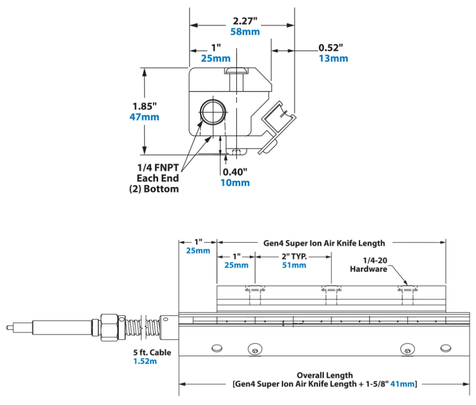 Gen4 Super Ion Air Knife Dimensions