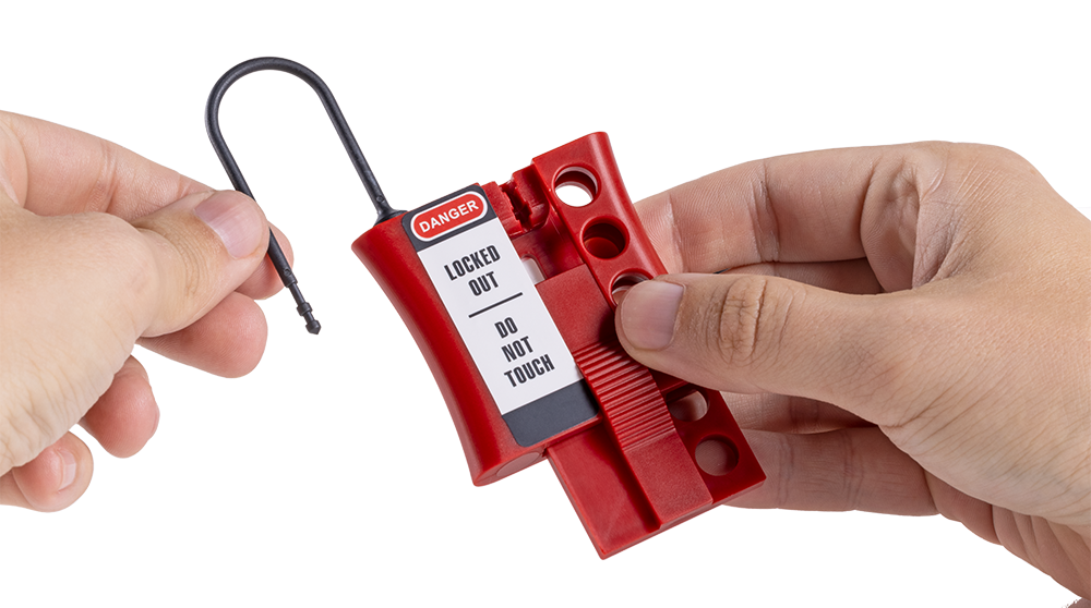 Non-Conductive Plastic Lockout Hasp in Use