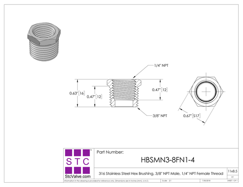STC HBS Bushing Adapter Dimension Diagram