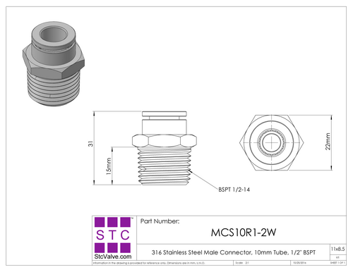 STC MCS Male Connector Dimension Diagram