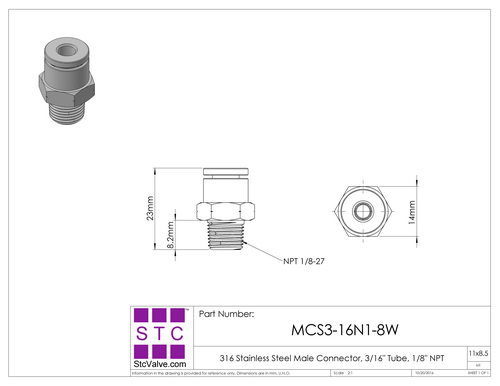 STC MCS Male Connector Dimension Diagram