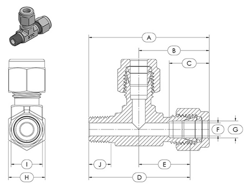 STC RTC Run Tee Compression Dimension Diagram