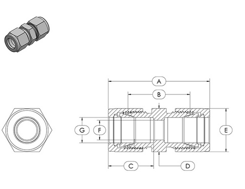 STC SUC Straight Union Compression Dimension Diagram
