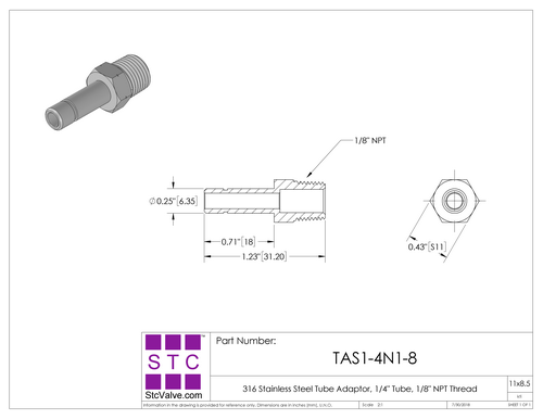 STC TAS Tube Adaptor Dimension Diagram