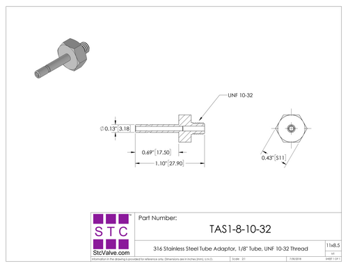 STC TAS Tube Adaptor Dimension Diagram