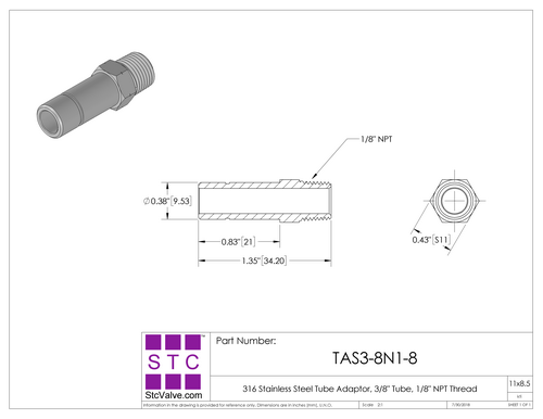 STC TAS Tube Adaptor Dimension Diagram