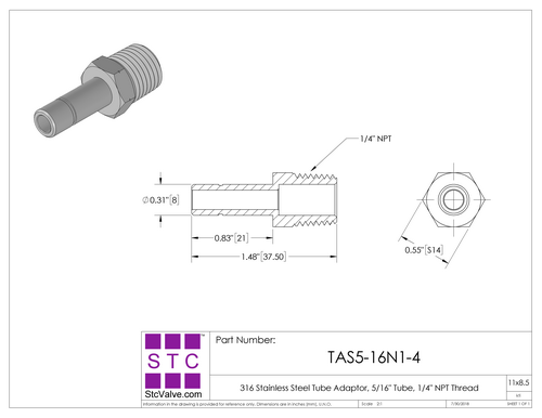 STC TAS Tube Adaptor Dimension Diagram