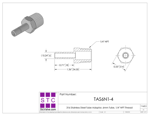 STC TAS Tube Adaptor Dimension Diagram