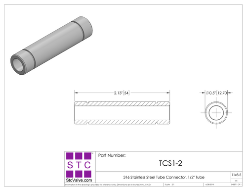 STC TCS Tube Connector Dimension Diagram