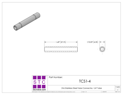 STC TCS Tube Connector Dimension Diagram