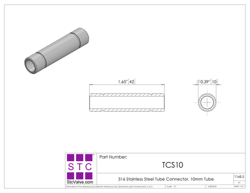 STC TCS Tube Connector Dimension Diagram