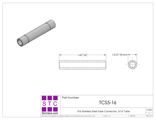 STC TCS Tube Connector Dimension Diagram