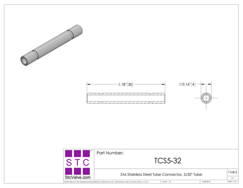 STC TCS Tube Connector Dimension Diagram