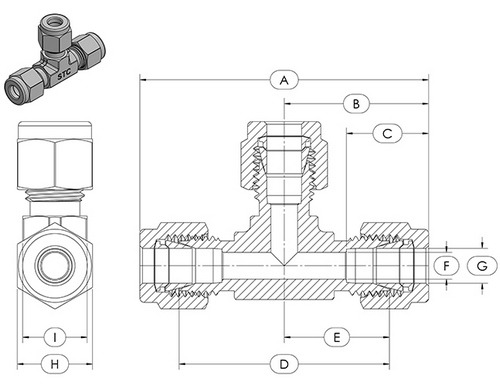 STC TUC Tee Union Compression Dimension Diagram
